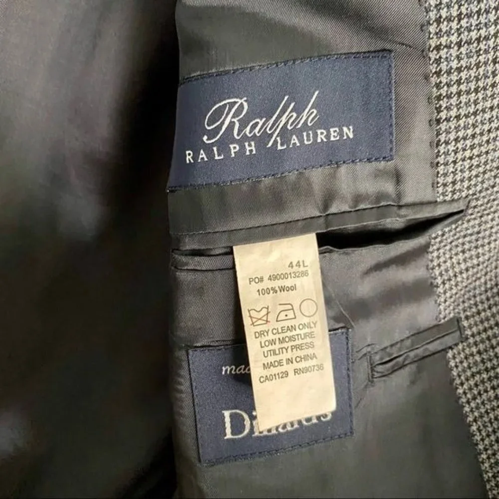 Ralph Lauren 3 Button Sport Coat Jacket Blazer Size 44 L